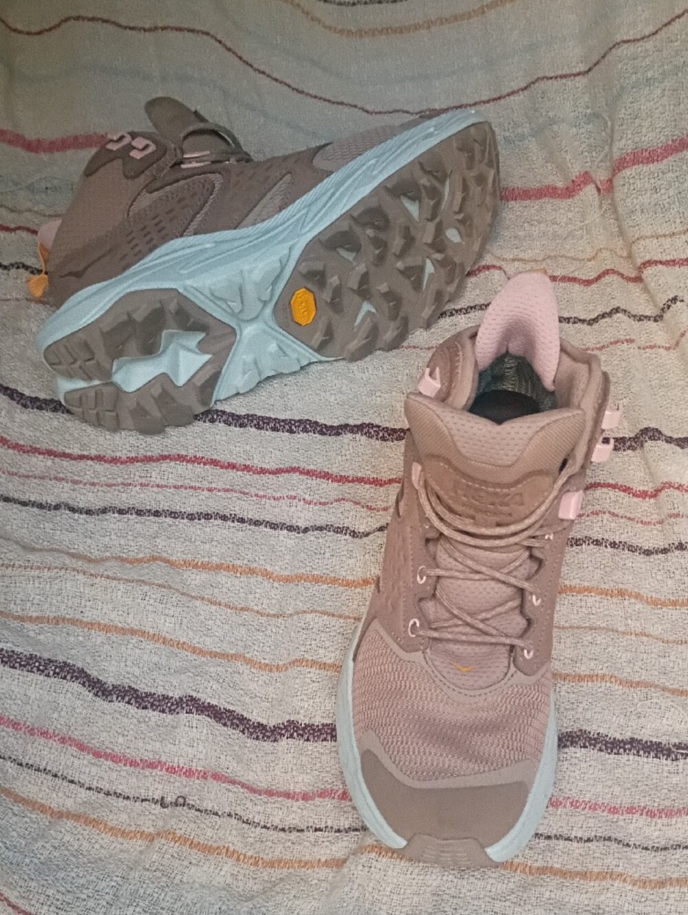 Hoka One One Women's Taupe and Pink Lace-Up Sneakers - Picture 7 of 8